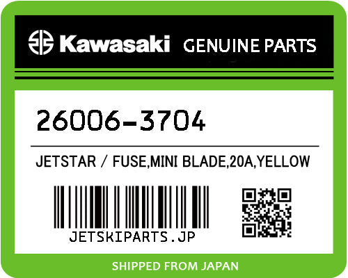 Kawasaki FUSE,MINI BLADE,20A,YELLOW Brand New #26006-3704