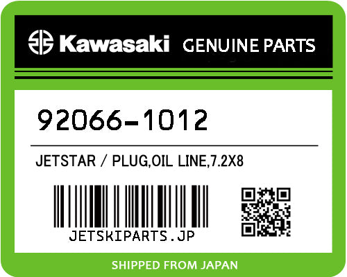 Kawasaki PLUG,OIL LINE,7.2X8 Brand New #92066-1012